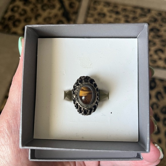 Antique Cat’s Eye/Tiger’s Eye Adjustable Ring - Picture 3 of 6